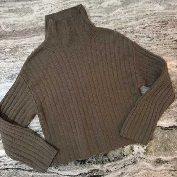 Open Edit Olive Green Ribbed Funnel Neck Sweater Size XXS - Picture 2 of 6